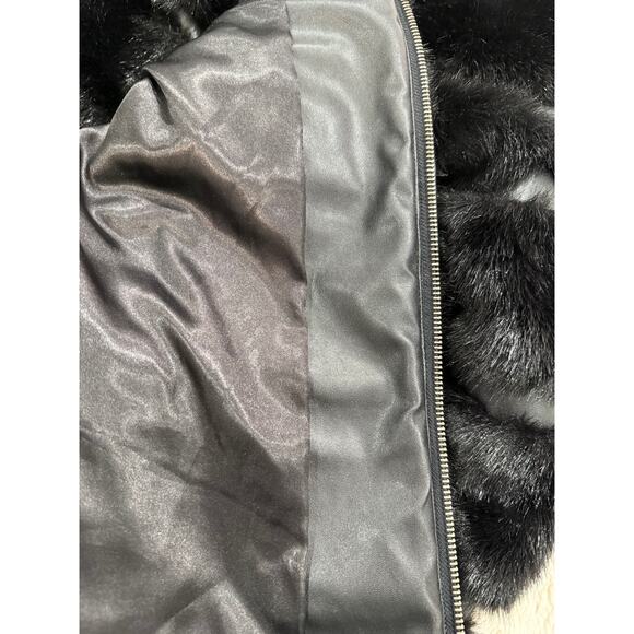 Pamela McCoy Faux Fur Puffer Jacket Black Zip Plush Winter Coat Women’s S Glam - Picture 9 of 11